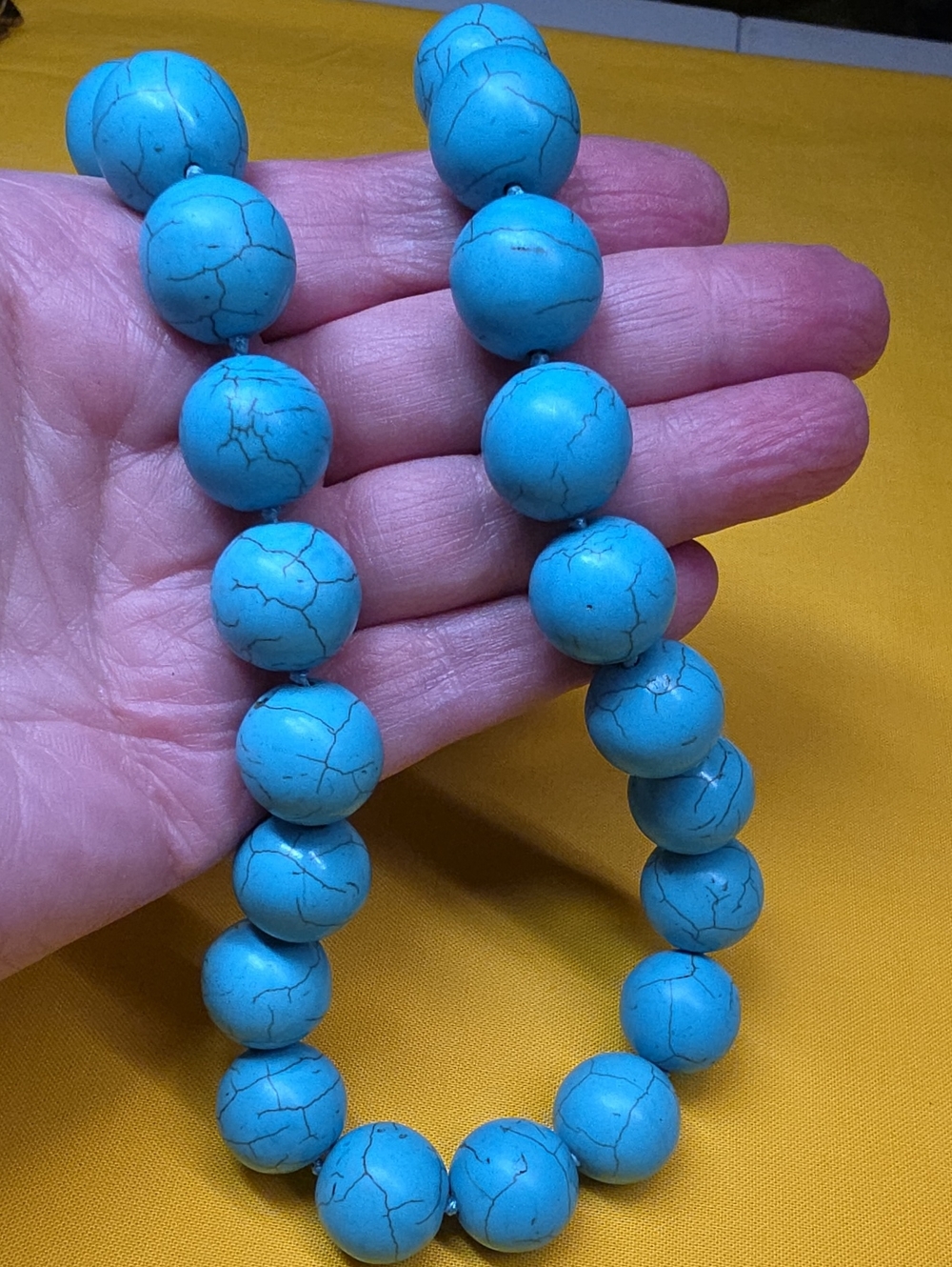 Bohemian Chunky Blue Howlite Stone Statement Necklace 18 Inch 16mm TW 109.40g